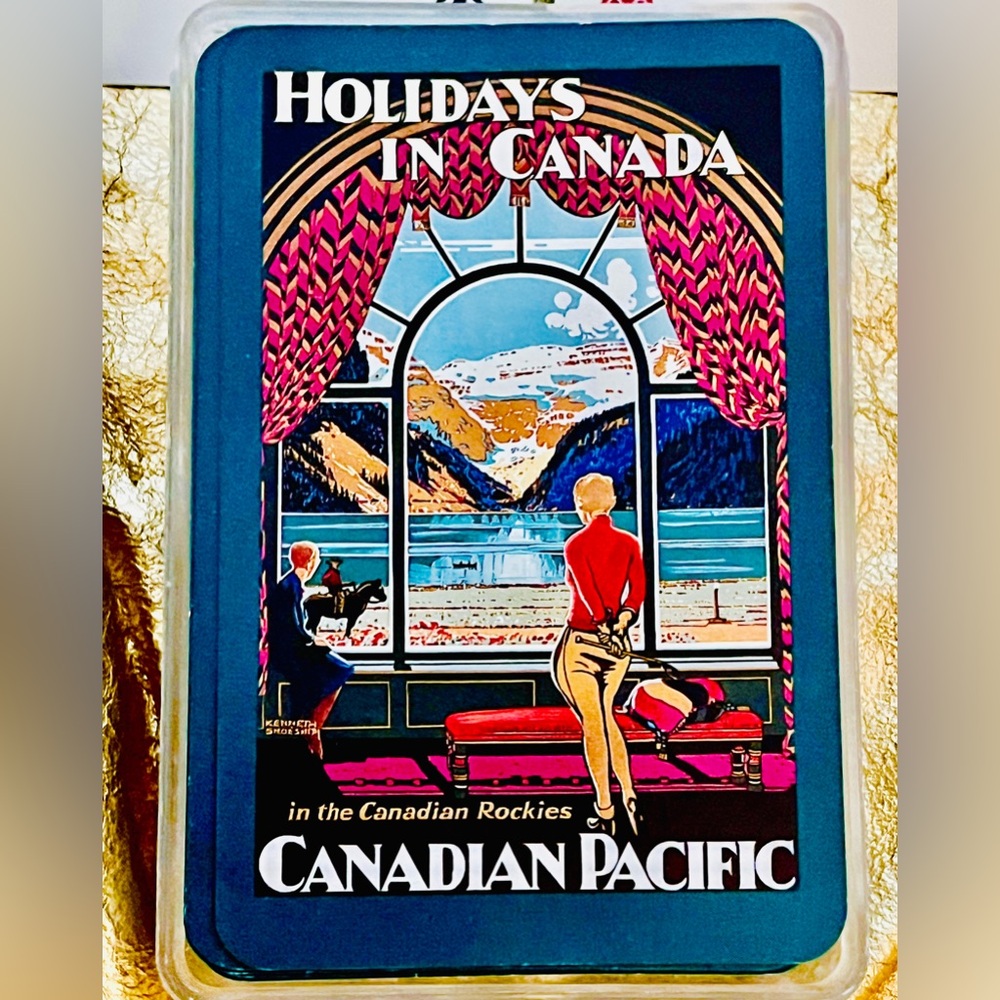 Vintage 2 sets of 52 playing cards plasticized Canadian Rockies & New Orleans